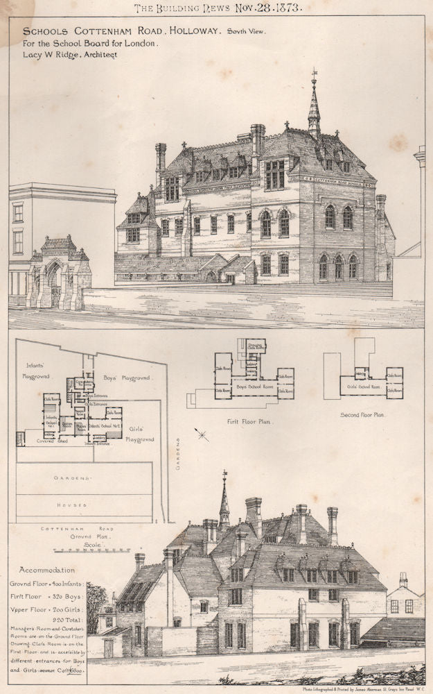 Cottenham Road, Holloway, for the School Board for London; Lacy Ridge Archt 1873